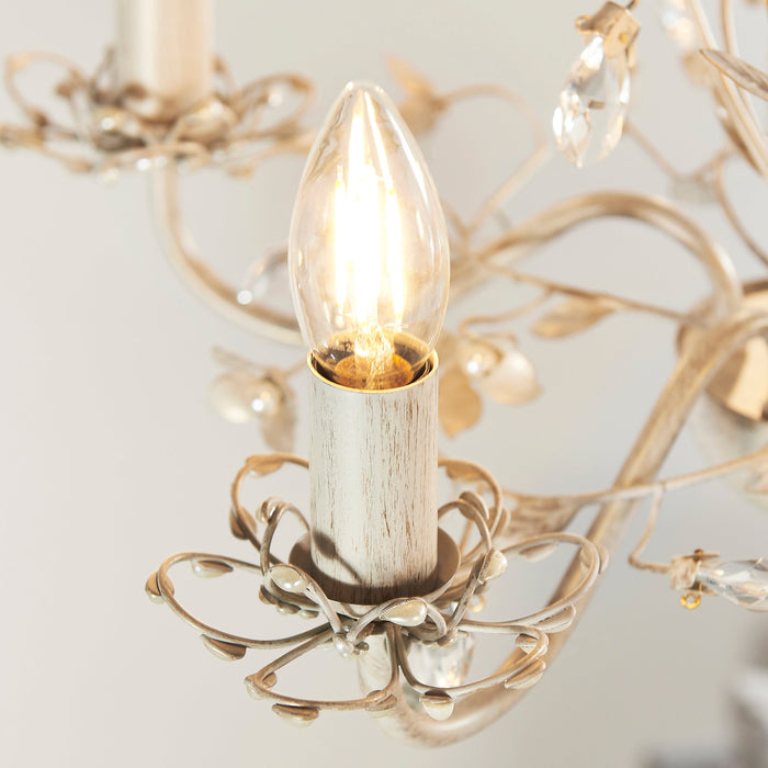 Endon LULLABY-5CR Lullaby 5lt Pendant Cream/br gold paint & clear/pearl acrylic 5 x 60W E14 candle (Required) - westbasedirect.com