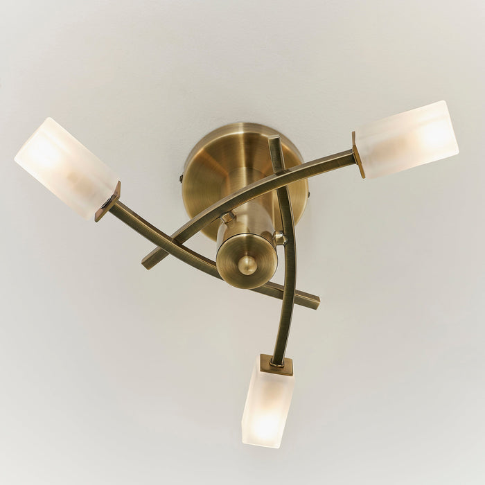 Endon 146-3AB Havana 3lt Semi flush Antique brass plate & frosted glass 3 x 3W LED G9 (Required) - westbasedirect.com