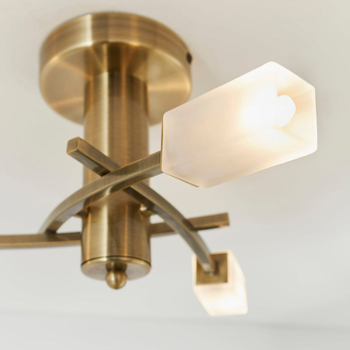 Endon 146-3AB Havana 3lt Semi flush Antique brass plate & frosted glass 3 x 3W LED G9 (Required) - westbasedirect.com