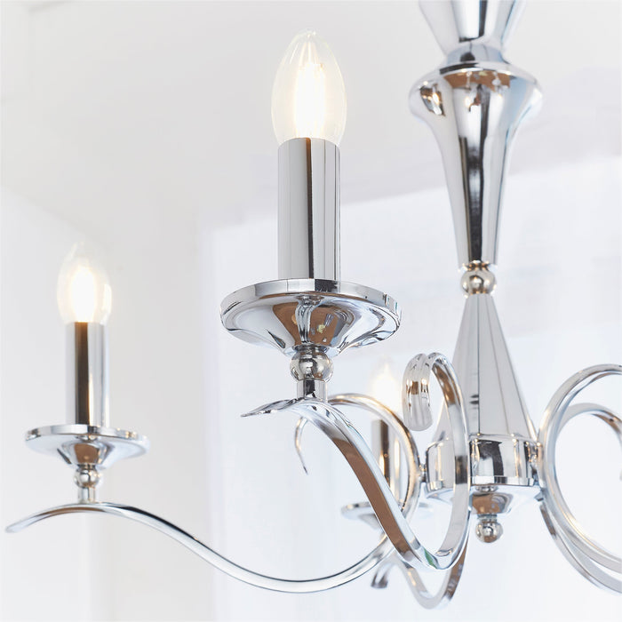 Endon KORA-5CH Kora 5lt Pendant Chrome plate 5 x 40W E14 candle (Required) - westbasedirect.com