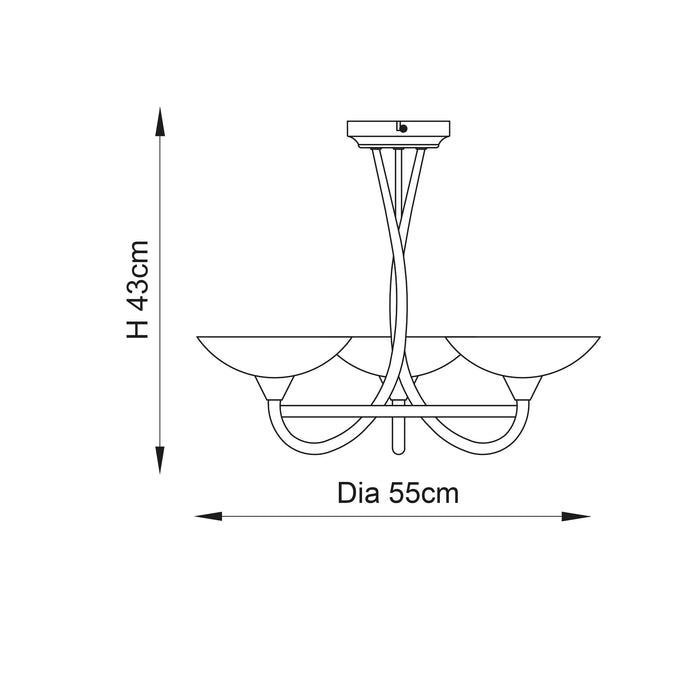 Endon CAGNEY-3SC Cagney 3lt Semi flush Satin chrome plate & white glass 3 x 33W G9 clear capsule (Required) - westbasedirect.com