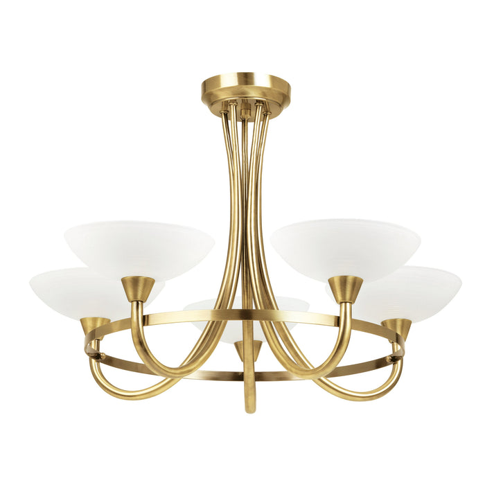 Endon CAGNEY-5AB Cagney 5lt Semi flush Antique brass plate & white glass 5 x 33W G9 clear capsule (Required) - westbasedirect.com