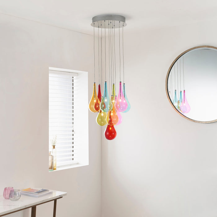 Endon NIRO-10MULTI Niro 10lt Pendant Multi coloured glass & chrome plate 10 x 10W G4 clear capsule (Required) - westbasedirect.com