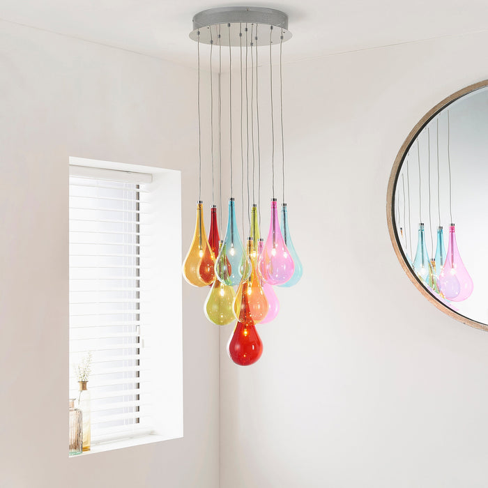 Endon NIRO-10MULTI Niro 10lt Pendant Multi coloured glass & chrome plate 10 x 10W G4 clear capsule (Required) - westbasedirect.com