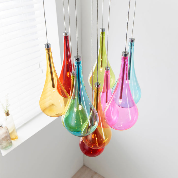 Endon NIRO-10MULTI Niro 10lt Pendant Multi coloured glass & chrome plate 10 x 10W G4 clear capsule (Required) - westbasedirect.com