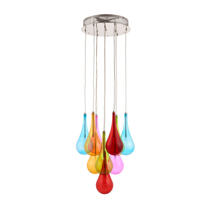 Endon NIRO-10MULTI Niro 10lt Pendant Multi coloured glass & chrome plate 10 x 10W G4 clear capsule (Required) - westbasedirect.com