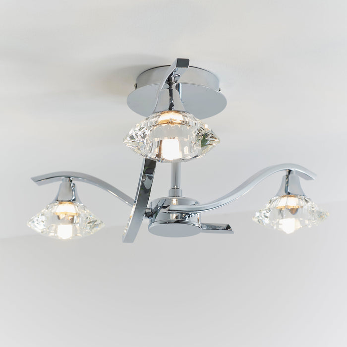 Endon LANGELLA-3CH Langella 3lt Semi flush Chrome plate & clear crystal 3 x 3W LED G9 (Required) - westbasedirect.com