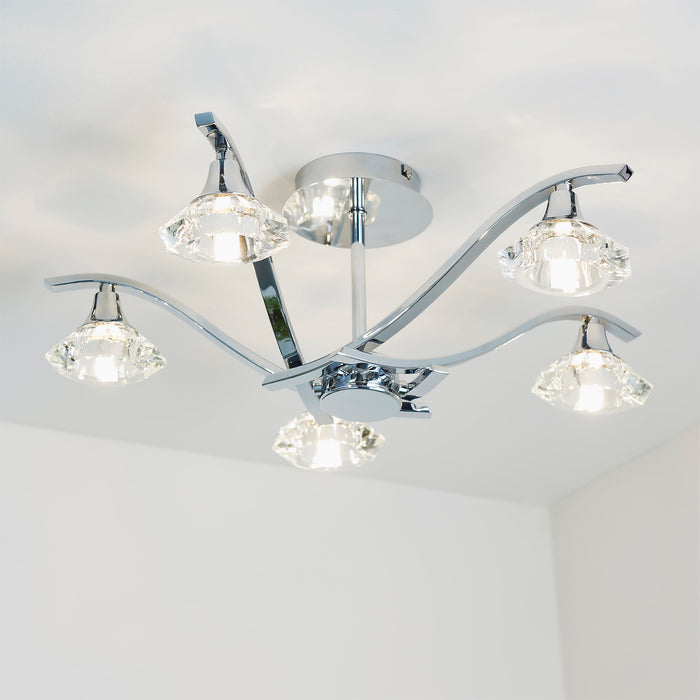 Endon LANGELLA-5CH Langella 5lt Semi flush Chrome plate & clear crystal 5 x 3W LED G9 (Required) - westbasedirect.com