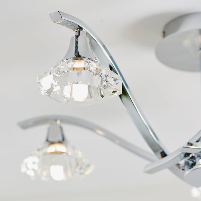 Endon LANGELLA-5CH Langella 5lt Semi flush Chrome plate & clear crystal 5 x 3W LED G9 (Required) - westbasedirect.com