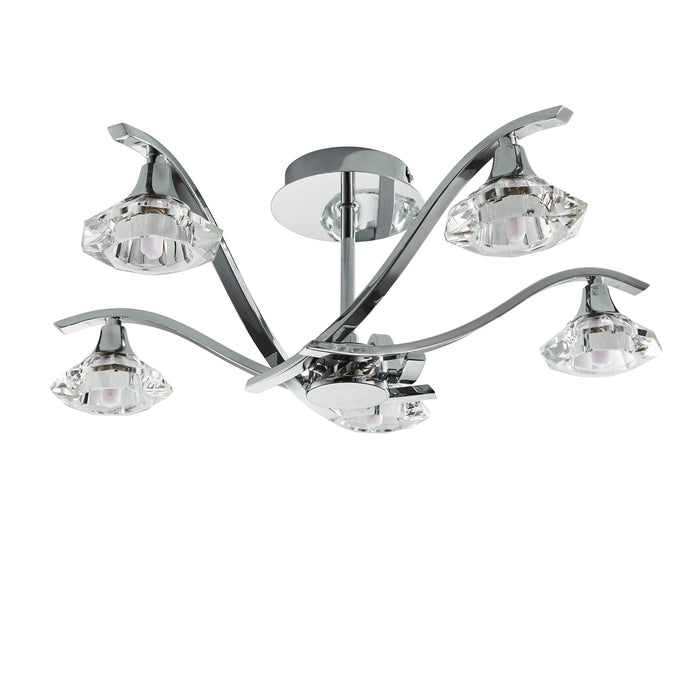 Endon LANGELLA-5CH Langella 5lt Semi flush Chrome plate & clear crystal 5 x 3W LED G9 (Required) - westbasedirect.com