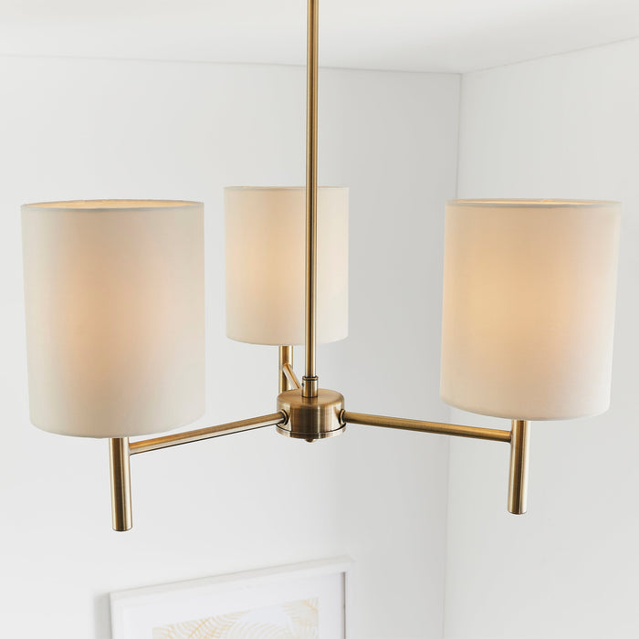 Endon BRIO-3AB Brio 3lt Semi flush Antique brass plate & cream fabric 3 x 40W E14 golf (Required) - westbasedirect.com