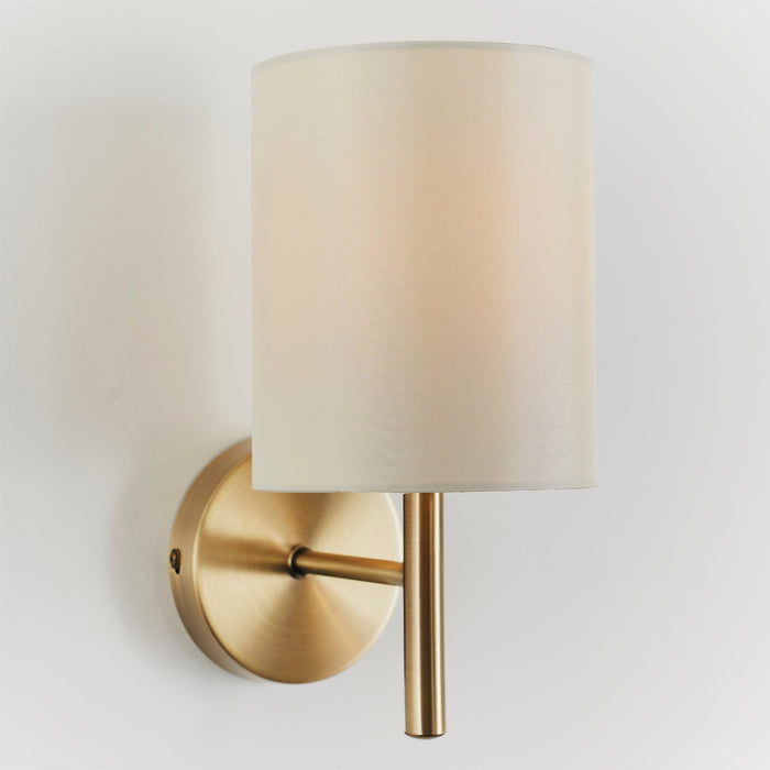 Endon BRIO-1WBAB Brio 1lt Wall Antique brass plate & cream fabric 40W E14 golf (Required) - westbasedirect.com