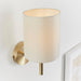 Endon BRIO-1WBAB Brio 1lt Wall Antique brass plate & cream fabric 40W E14 golf (Required) - westbasedirect.com