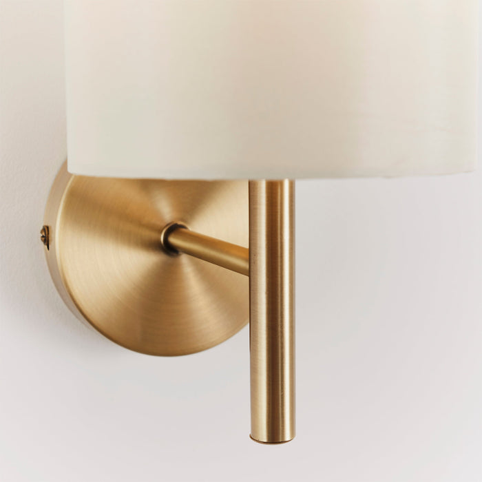 Endon BRIO-1WBAB Brio 1lt Wall Antique brass plate & cream fabric 40W E14 golf (Required) - westbasedirect.com