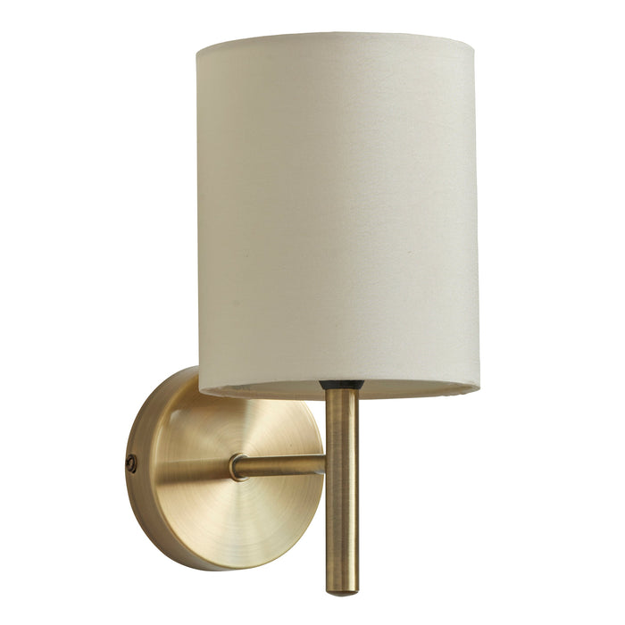 Endon BRIO-1WBAB Brio 1lt Wall Antique brass plate & cream fabric 40W E14 golf (Required) - westbasedirect.com