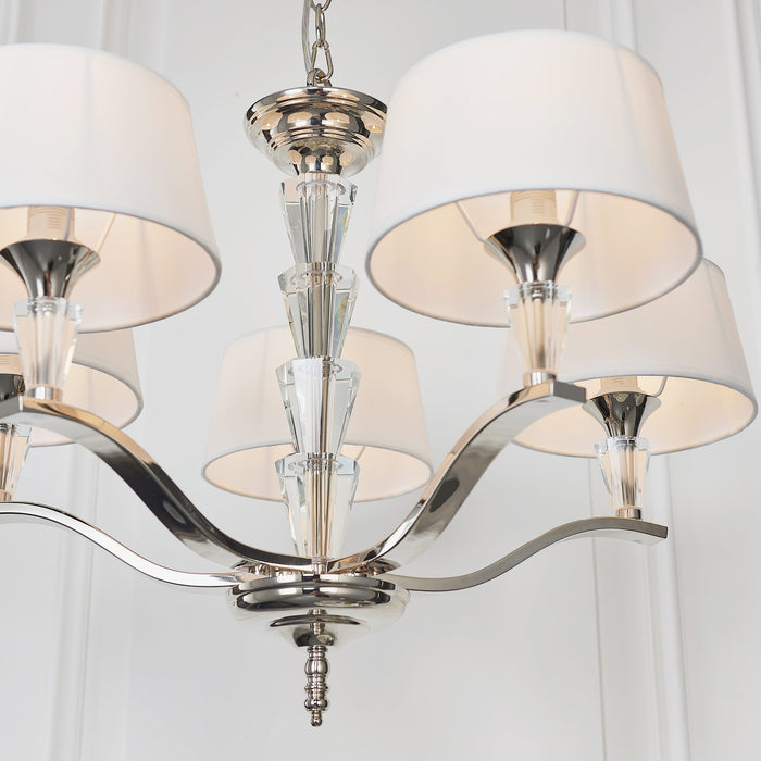 Endon FIENNES-5NI Fiennes 5lt Pendant Chrome plate & vintage white fabric 5 x 40W E14 golf (Required) - westbasedirect.com