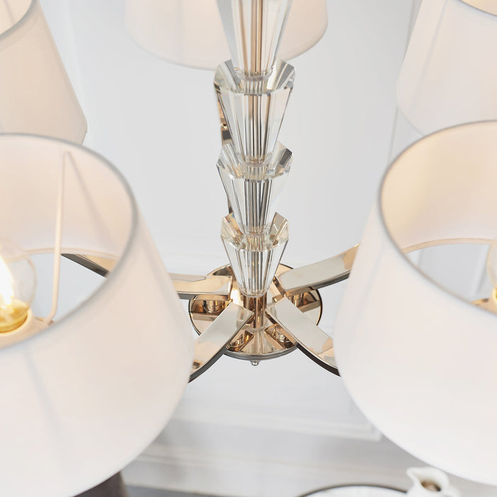 Endon FIENNES-5NI Fiennes 5lt Pendant Chrome plate & vintage white fabric 5 x 40W E14 golf (Required) - westbasedirect.com