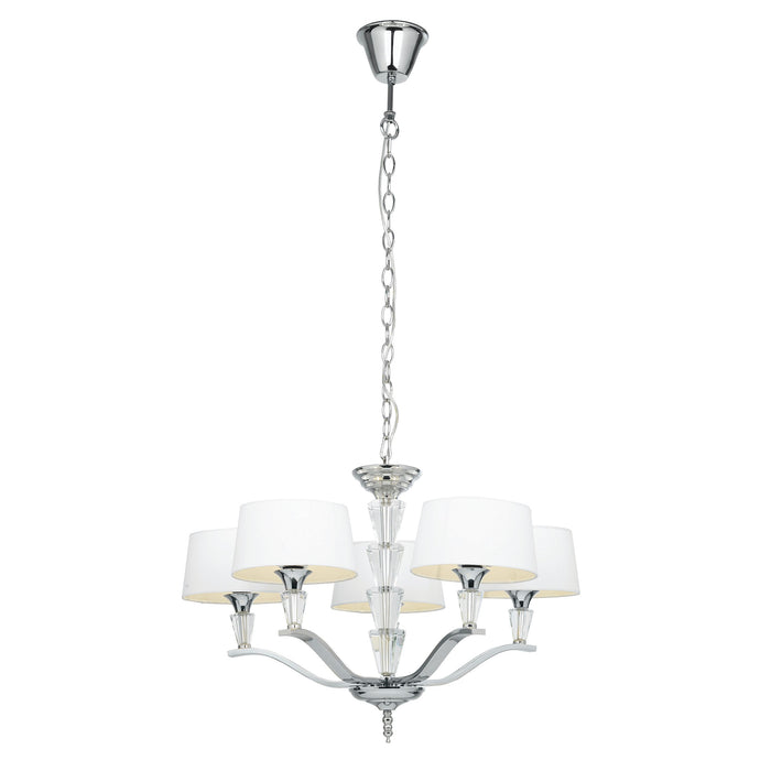Endon FIENNES-5NI Fiennes 5lt Pendant Chrome plate & vintage white fabric 5 x 40W E14 golf (Required) - westbasedirect.com