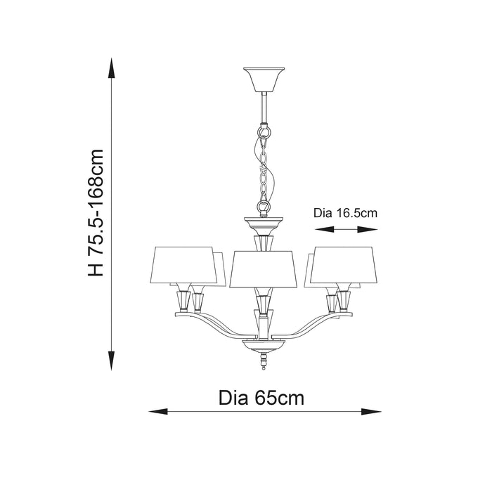 Endon FIENNES-5NI Fiennes 5lt Pendant Chrome plate & vintage white fabric 5 x 40W E14 golf (Required) - westbasedirect.com