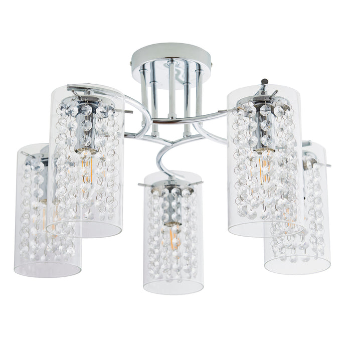 Endon ALDA-5CH Alda 5lt Semi flush Chrome plate & clear glass 5 x 6W LED E14 (Required) - westbasedirect.com