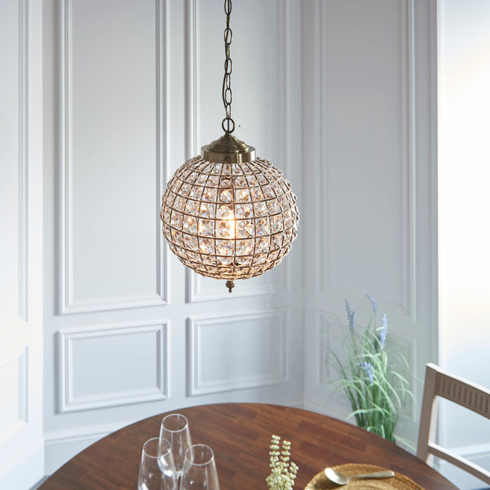 Endon EH-TANARO-AB Tanaro 1lt Pendant Antique brass plate & clear glass 60W E27 GLS (Required) - westbasedirect.com