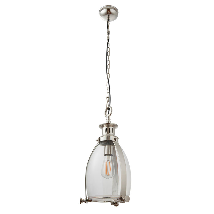 Endon EH-STORNI-S Storni 1lt Pendant Polished nickel plate & clear glass 40W E27 GLS (Required) - westbasedirect.com