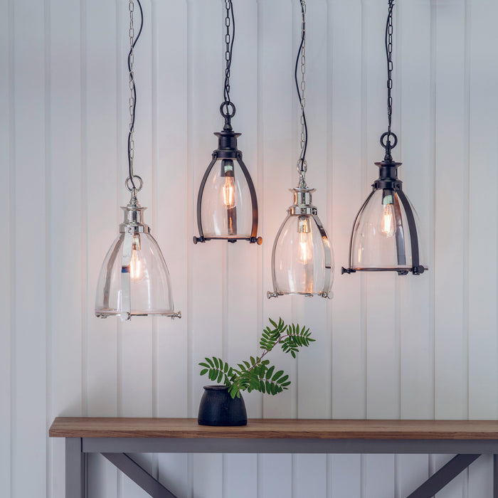 Endon EH-STORNI-L Storni 1lt Pendant Polished nickel plate & clear glass 40W E27 GLS (Required) - westbasedirect.com