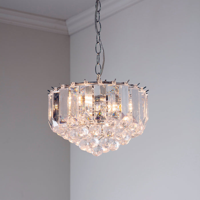 Endon FARGO-12CH Fargo 3lt Pendant Chrome plate & clear acrylic 3 x 7W LED E14 (Required) - westbasedirect.com