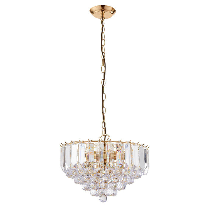 Endon FARGO-14BP Fargo 3lt Pendant Brass plate & clear acrylic 3 x 6W LED E14 (Required) - westbasedirect.com