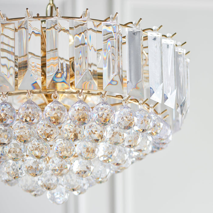 Endon FARGO-18BP Fargo 6lt Pendant Brass plate & clear acrylic 6 x 6W LED E14 (Required) - westbasedirect.com