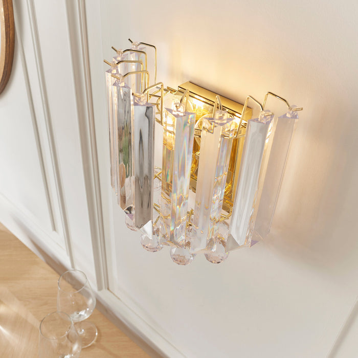 Endon FARGO-WBBP Fargo 2lt Wall Brass plate & clear acrylic 2 x 7W LED E14 (Required) - westbasedirect.com