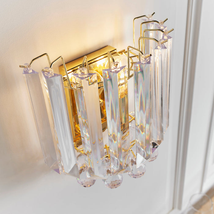 Endon FARGO-WBBP Fargo 2lt Wall Brass plate & clear acrylic 2 x 7W LED E14 (Required) - westbasedirect.com