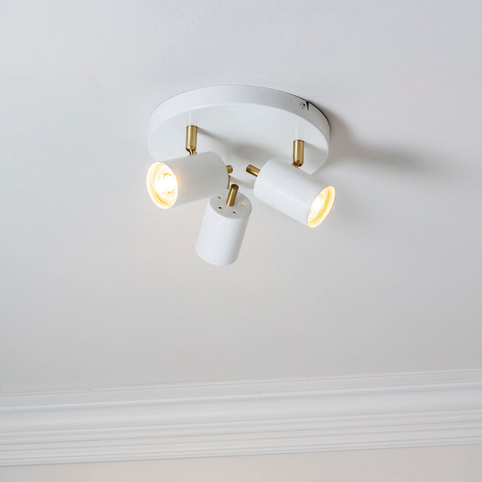 Endon 59932 Gull 3lt Spot Matt white paint & satin brass plate 3 x 7W LED GU10 (Required) - westbasedirect.com