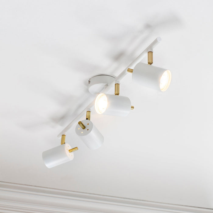 Endon 59933 Gull 4lt Spot Matt white paint & satin brass plate 4 x 7W LED GU10 (Required) - westbasedirect.com