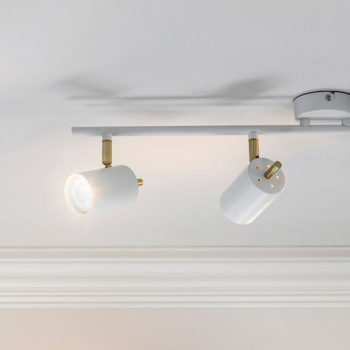 Endon 59933 Gull 4lt Spot Matt white paint & satin brass plate 4 x 7W LED GU10 (Required) - westbasedirect.com