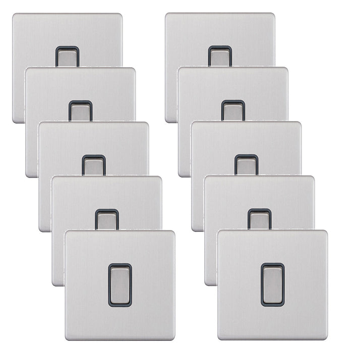 Selectric 5MPLUS-101 5M-PLUS Screwless 1 Gang 2 Way 10AX Plate Switch - Satin Chrome, Grey Insert (Pack 10)
