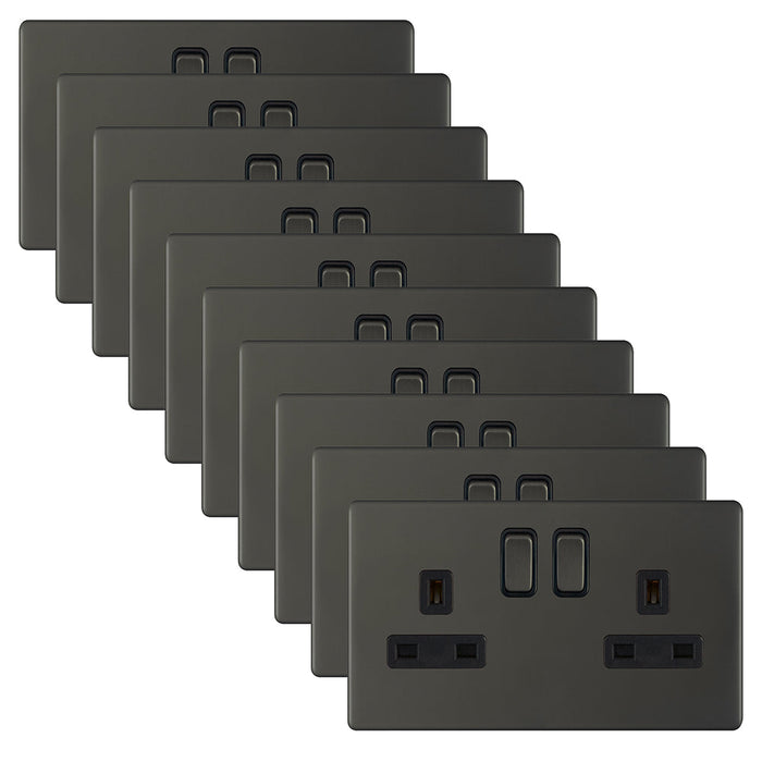 Selectric 5MPLUS-12-22 5M-PLUS Screwless 2 Gang 13A Switched DP Socket Outlet with 2 Earth Terminals - Dark Bronze, Black Insert (Pack 10)