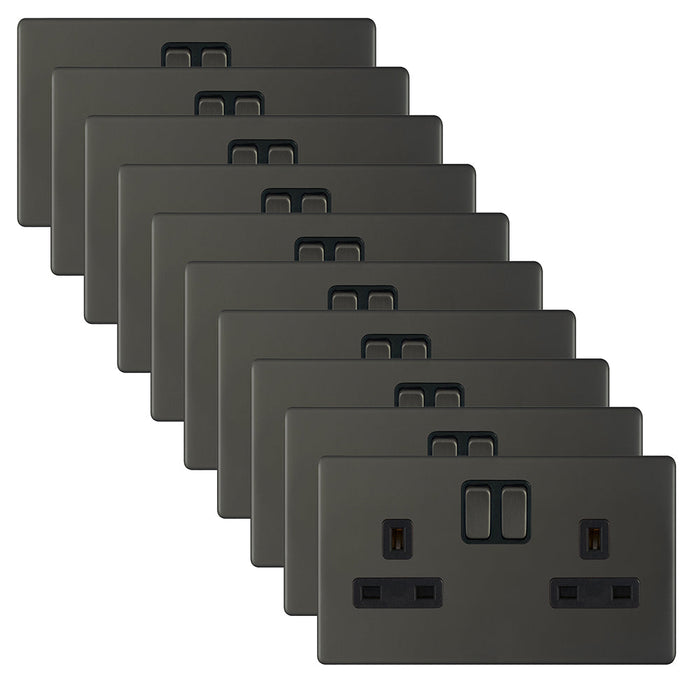 Selectric 5MPLUS-12-51 5M-PLUS Screwless 2 Gang 13A Switched SP Socket Outlet - Dark Bronze, Black Insert (Pack 10)