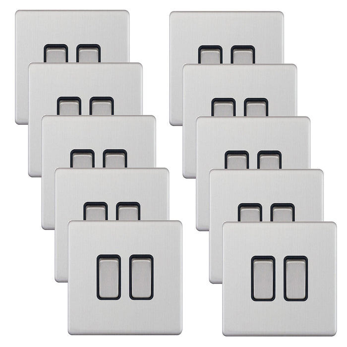 Selectric 5MPLUS-202 5M-PLUS Screwless 2 Gang 2 Way 10AX Plate Switch - Satin Chrome, Black Insert (Pack 10)