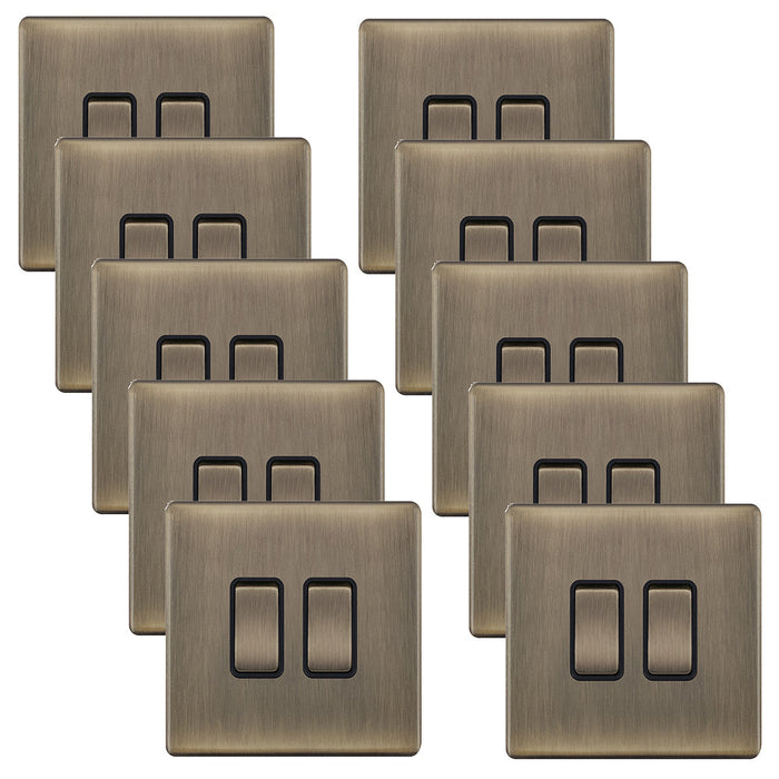 Selectric 5MPLUS-602 5M-PLUS Screwless 2 Gang 2 Way 10AX Plate Switch - Antique Brass, Black Insert (Pack 10)