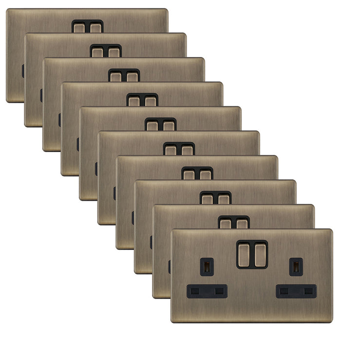 Selectric 5MPLUS-651 5M-PLUS Screwless 2 Gang 13A Switched SP Socket Outlet - Antique Brass, Black Insert (Pack 10)