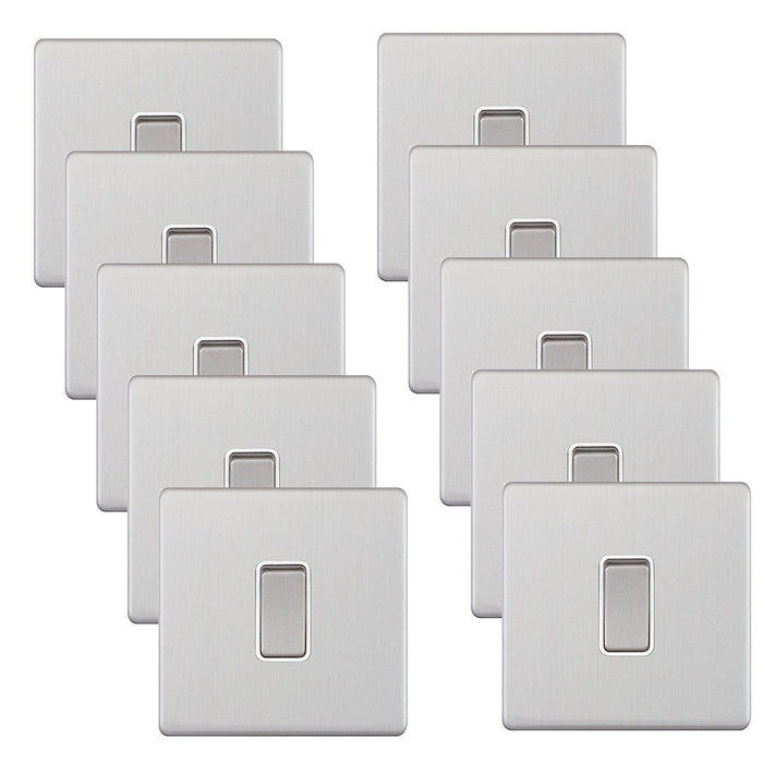 Selectric 5MPLUS-701 5M-PLUS Screwless 1 Gang 2 Way 10AX Plate Switch - Satin Chrome, White Insert (Pack 10)