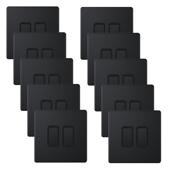 Selectric 5MPLUS-802 5M-PLUS Screwless 2 Gang 2 Way 10AX Plate Switch - Matt Black, Black Insert (Pack 10)