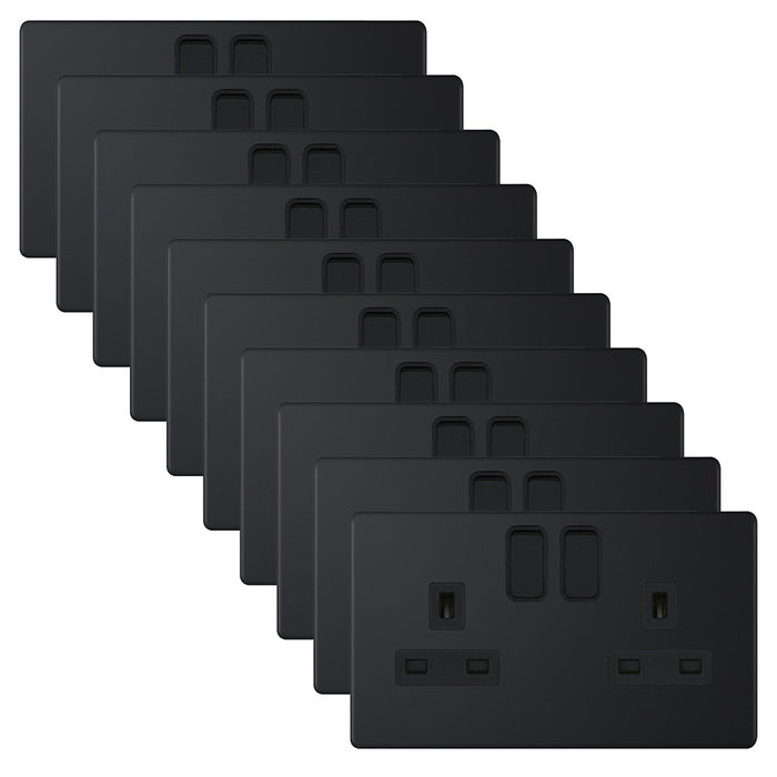 Selectric 5MPLUS-822 5M-PLUS Screwless 2 Gang 13A Switched DP Socket Outlet with 2 Earth Terminals - Matt Black, Black Insert (Pack 10)