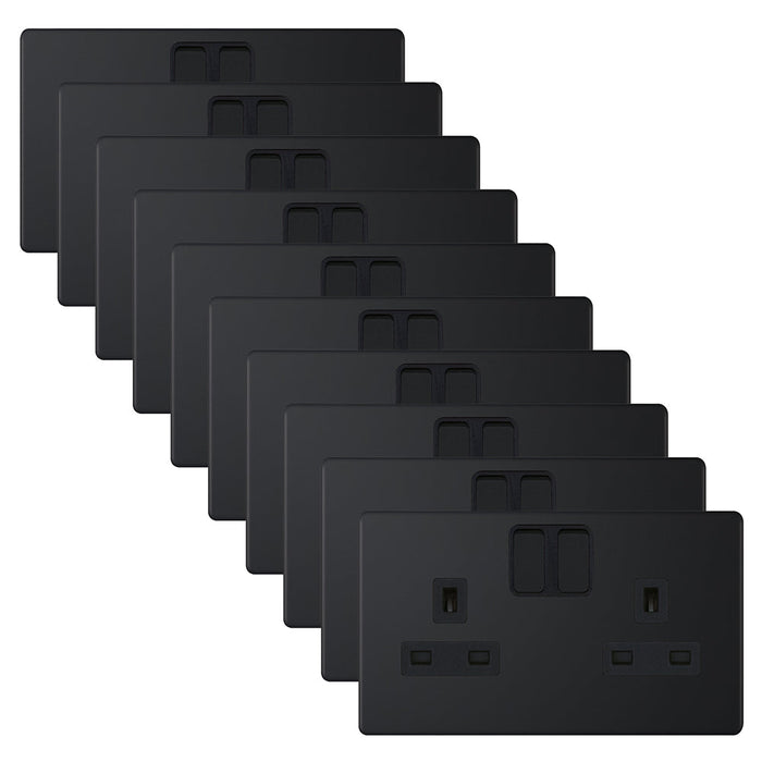 Selectric 5MPLUS-851 5M-PLUS Screwless 2 Gang 13A Switched SP Socket Outlet - Matt Black, Black Insert (Pack 10)