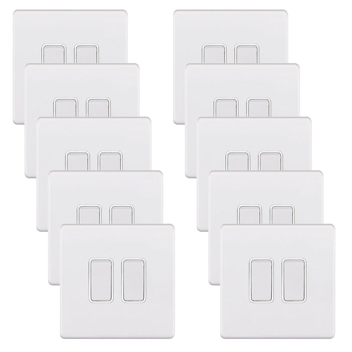 Selectric 5MPLUS-902 5M-PLUS Screwless 2 Gang 2 Way 10AX Plate Switch - Matt White, White Insert (Pack 10)