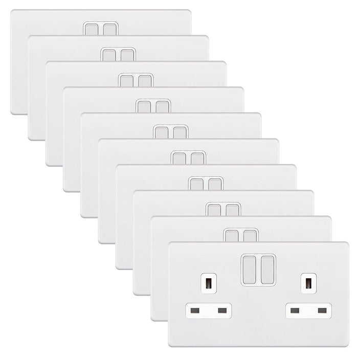 Selectric 5MPLUS-951 5M-PLUS Screwless 2 Gang 13A Switched SP Socket Outlet - Matt White, White Insert (Pack 10)