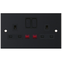 Selectric DSL11-24 5M 2 Gang 13A Switched DP Socket Outlet with Neon - Matt Black, Black Insert