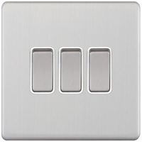 Selectric 5MPLUS-703 5M-PLUS Screwless 3 Gang 2 Way 10AX Plate Switch - Satin Chrome, White Insert