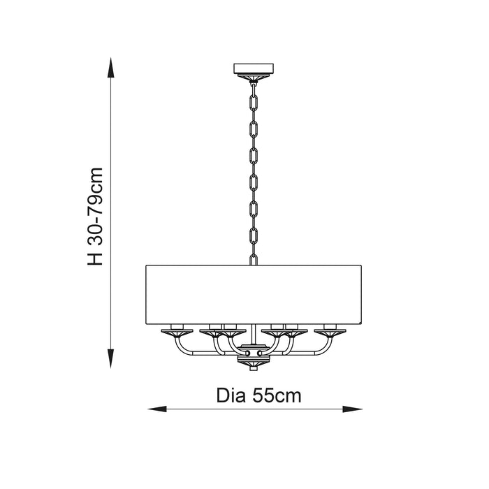 Endon 60179 Nixon 6lt Pendant Bright nickel plate & vintage white fabric 6 x 40W E14 candle (Required) - westbasedirect.com